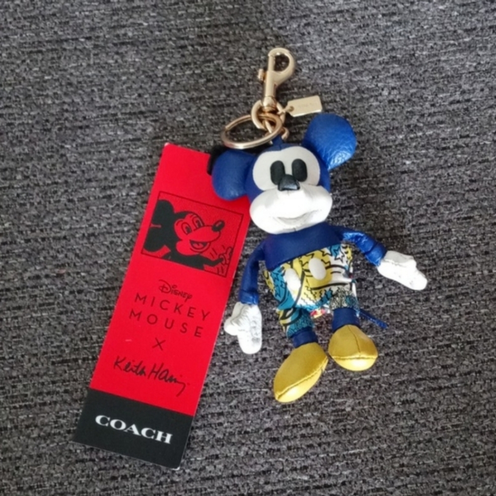 🆕 💙RARE Coach💙 - Disney/Keith Haring Leather Mickey Mouse Keychain/Bag Charm
